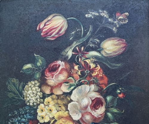 fig 2. Beautiful Late 19th-Century Dutch Antique Still Life Tulips & Roses Oil Painting