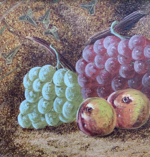 fig 5. Antique Fruit Still Life Oil Painting Early 20th-Century Grapes & Apples