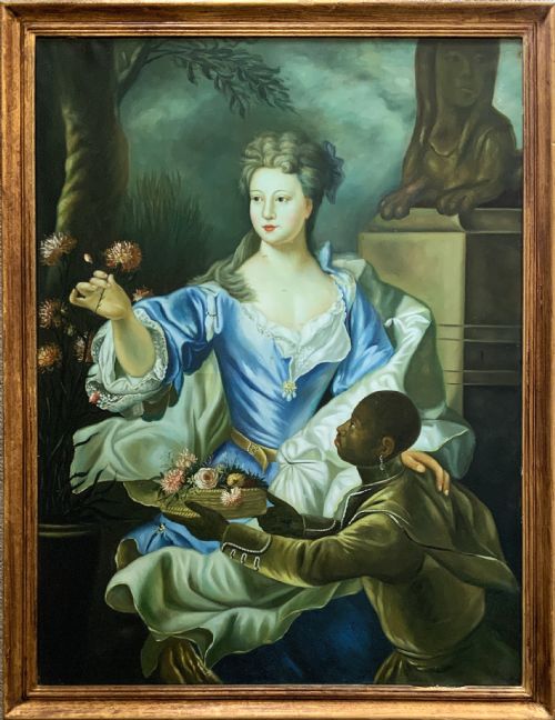 LARGE MAGNIFICENT OIL PORTRAIT PAINTING 18THC GEORGIAN STYLE ANTIQUE 1 OF 2
