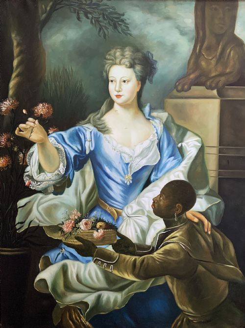 LARGE MAGNIFICENT OIL PORTRAIT PAINTING 18THC GEORGIAN STYLE ANTIQUE 1 OF 2 - ADDITIONAL PHOTO 2