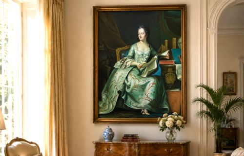 fig 1. Large Magnificent Oil Portrait Painting 18thC Georgian Style Antique (2 of 2)