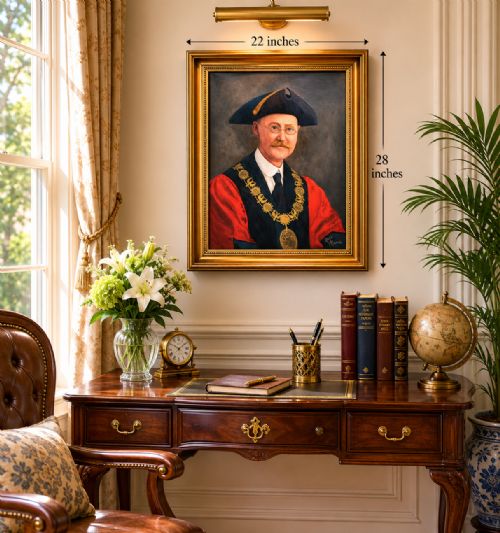 OIL PORTRAIT PAINTING BESPECTACLED MAYOR MIDCENTURY VINTAGE ANTIQUE - ADDITIONAL PHOTO 1