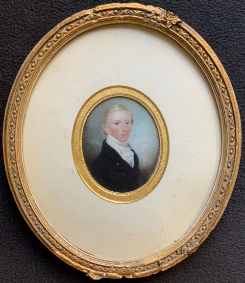fig 1. Miniature Georgian Portrait Painting Oval Watercolour 18th-Century Period