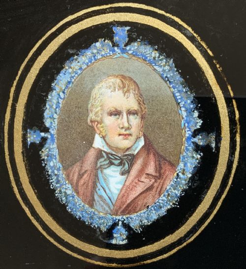 SIR WALTER SCOTT MINIATURE PORTRAIT PAINTING ANTIQUE CIRCA 1900 HOGARTH FRAMED - ADDITIONAL PHOTO 1