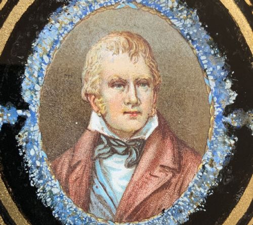 SIR WALTER SCOTT MINIATURE PORTRAIT PAINTING ANTIQUE CIRCA 1900 HOGARTH FRAMED - ADDITIONAL PHOTO 2
