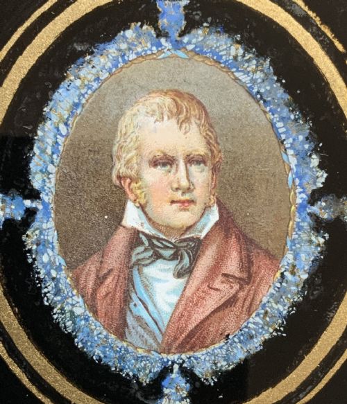 SIR WALTER SCOTT MINIATURE PORTRAIT PAINTING ANTIQUE CIRCA 1900 HOGARTH FRAMED - ADDITIONAL PHOTO 3