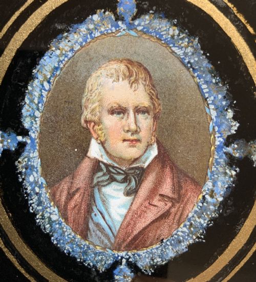 SIR WALTER SCOTT MINIATURE PORTRAIT PAINTING ANTIQUE CIRCA 1900 HOGARTH FRAMED - ADDITIONAL PHOTO 4