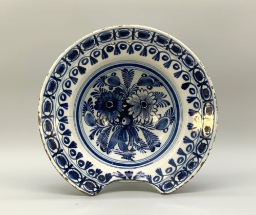 18THCENTURY DUTCH DELFT BARBER'S BOWL BLEEDING DISH BLUE AND WHITE TINGLAZE