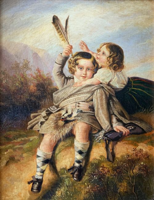 OIL PAINTING OF ROYAL PRINCE ALFRED PRINCESS HELENA HUNTING IN SCOTTISH DRESS - ADDITIONAL PHOTO 2