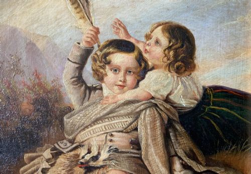 OIL PAINTING OF ROYAL PRINCE ALFRED PRINCESS HELENA HUNTING IN SCOTTISH DRESS - ADDITIONAL PHOTO 7