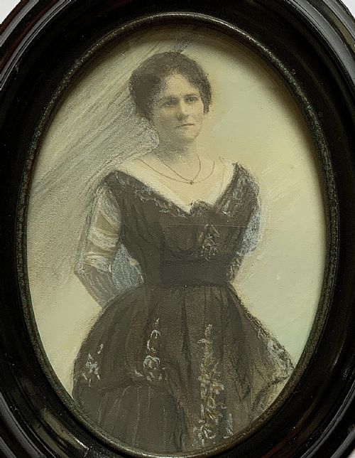 fig 1. Miniature Victorian Portrait Painting Oval Watercolour & Pastel x2 Paintings!