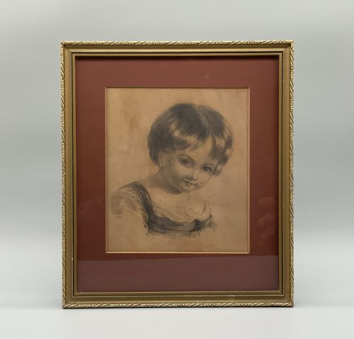 PAIR 19THCENTURY ANTIQUE PORTRAIT PENCIL DRAWINGS MANNER OF SIR THOMAS LAWRENCE - ADDITIONAL PHOTO 2