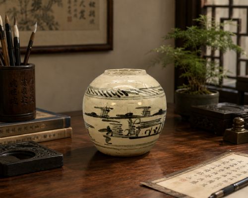 fig 1. Original 17th-Century Chinese Ming Dynasty Provincial Pottery Ginger Jar (Guan)