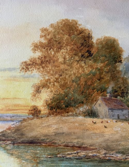 SUNSET ANTIQUE WATERCOLOUR PAINTING FISHING ON THE NORTH TYNE SIGNED ORIGINAL - ADDITIONAL PHOTO 7