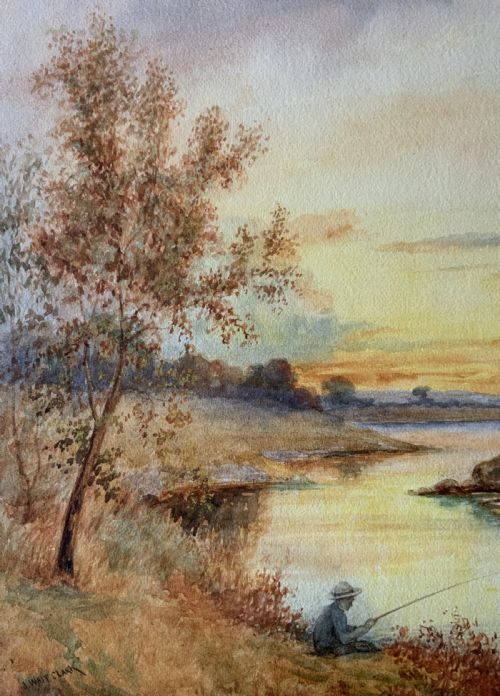 SUNSET ANTIQUE WATERCOLOUR PAINTING FISHING ON THE NORTH TYNE SIGNED ORIGINAL - ADDITIONAL PHOTO 8