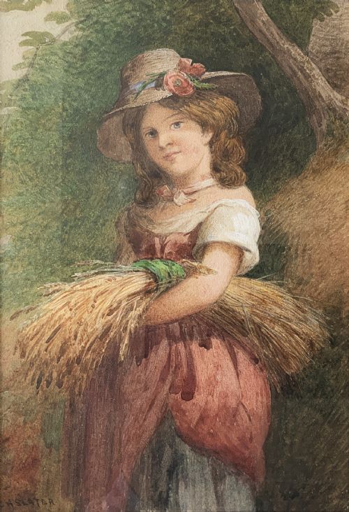 CHARLES HENRY SLATER 18201890 ANTIQUE WATERCOLOUR PAINTING ''SUMMER BEAUTY'' - ADDITIONAL PHOTO 1