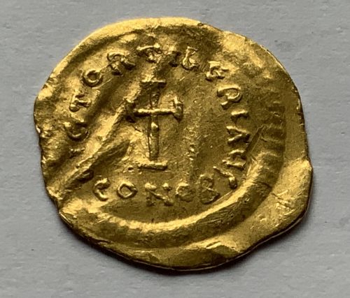 Gold Byzantine Tremissis Coin Emperor Tiberius II Constantine (578-582 Ad)