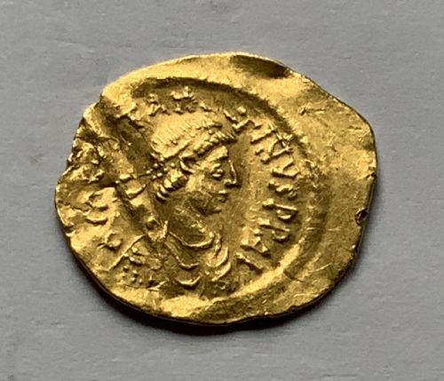 fig 1. Gold Byzantine Tremissis Coin Emperor Tiberius II Constantine (578-582 AD)