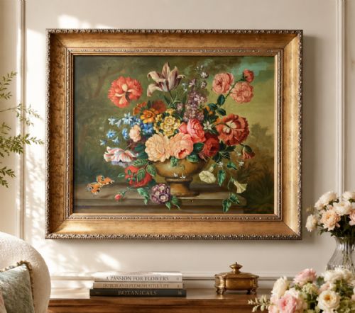 fig 1. Antique Still Life Oil Painting Flowers & Butterfly By Henry Farmer (1868-1934)