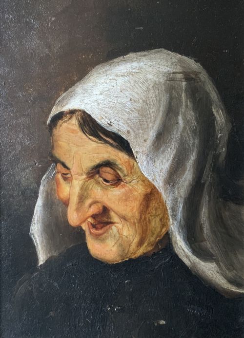 ANTIQUE OIL PORTRAIT PAINTING OF A PEASANT LADY 19THCENTURY EUROPEAN SCHOOL - ADDITIONAL PHOTO 1