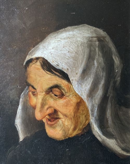 ANTIQUE OIL PORTRAIT PAINTING OF A PEASANT LADY 19THCENTURY EUROPEAN SCHOOL - ADDITIONAL PHOTO 2