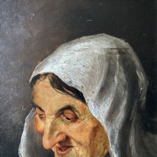 ANTIQUE OIL PORTRAIT PAINTING OF A PEASANT LADY 19THCENTURY EUROPEAN SCHOOL - ADDITIONAL PHOTO 5
