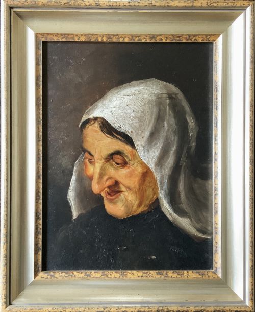 ANTIQUE OIL PORTRAIT PAINTING OF A PEASANT LADY 19THCENTURY EUROPEAN SCHOOL - ADDITIONAL PHOTO 8