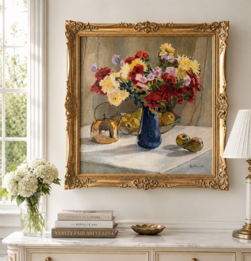 FINE ARTDECO STILL LIFE IMPRESSIONIST OIL PAINTING C 1931 SIGNED ORIGINAL - ADDITIONAL PHOTO 1