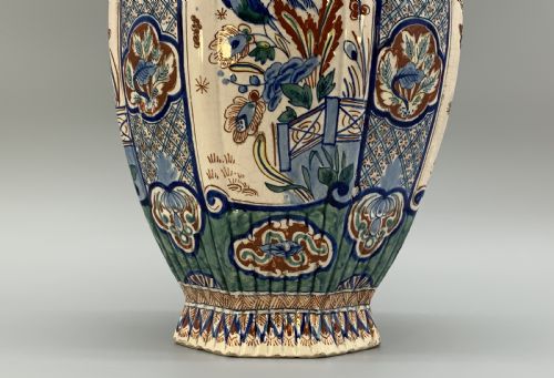 fig 7. Huge Pair c. 1800 Dutch Delft Polychrome Chinoiserie Ribbed Vases Vase