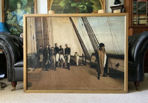 Huge Antique Maritime Oil Painting - Napoleon & Naval Men Circa 1900 for Tlc