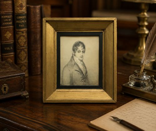 fig 1. Miniature Georgian Portrait Painting Pencil & Gouache Drawing c. 1810
