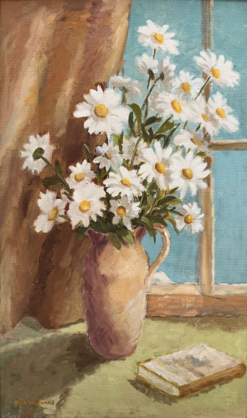VINTAGE IMPRESSIONIST STILL LIFE OIL PAINTING DAISIES JUG FLORAL MIDCENTURY - ADDITIONAL PHOTO 2