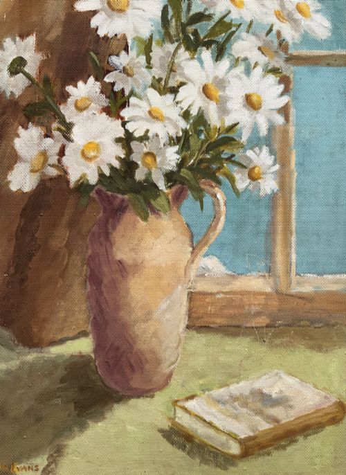 VINTAGE IMPRESSIONIST STILL LIFE OIL PAINTING DAISIES JUG FLORAL MIDCENTURY - ADDITIONAL PHOTO 3