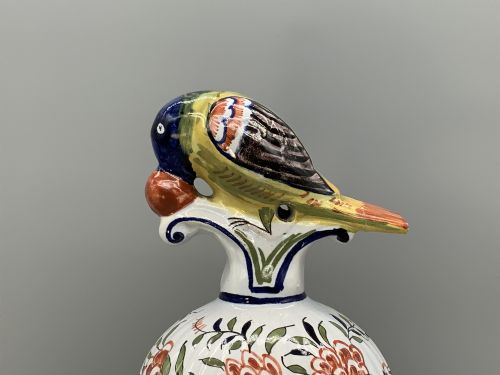 fig 3. Huge c. 1900 Dutch Delft Polychrome Parrot Vase Chinoiserie Ribbed Vases