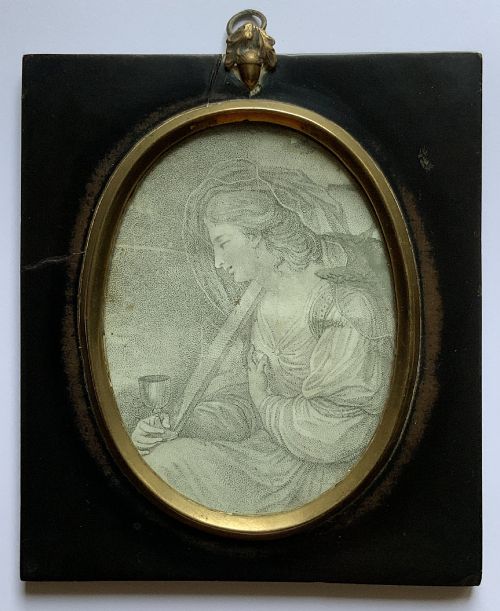 Georgian Miniature Pen and Ink Portrait Drawing - 18th Century Ebony Frame 1of3