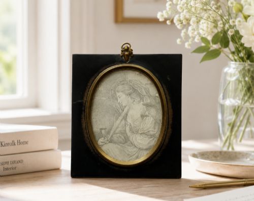 fig 1. Georgian Miniature Pen and Ink Portrait Drawing - 18th Century Ebony Frame 1of3
