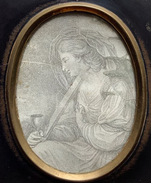 fig 2. Georgian Miniature Pen and Ink Portrait Drawing - 18th Century Ebony Frame 1of3