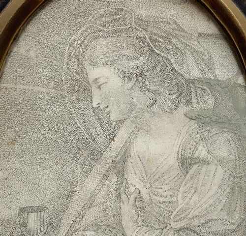 fig 3. Georgian Miniature Pen and Ink Portrait Drawing - 18th Century Ebony Frame 1of3
