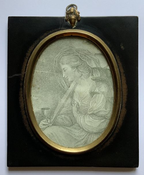 fig 5. Georgian Miniature Pen and Ink Portrait Drawing - 18th Century Ebony Frame 1of3