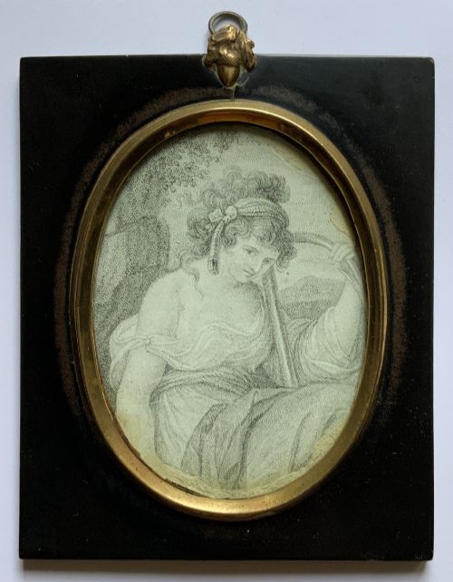 Georgian Miniature Pen and Ink Portrait Drawing - 18th Century Ebony Frame 2of3