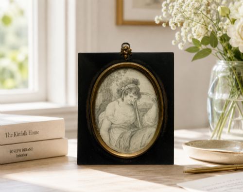 fig 1. Georgian Miniature Pen and Ink Portrait Drawing - 18th Century Ebony Frame 2of3