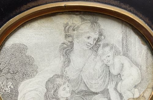 fig 3. 18th Century Georgian Miniature Pen and Ink Quartet Portrait Drawing Ebony Frame