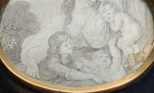 fig 4. 18th Century Georgian Miniature Pen and Ink Quartet Portrait Drawing Ebony Frame