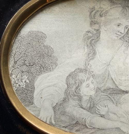 fig 6. 18th Century Georgian Miniature Pen and Ink Quartet Portrait Drawing Ebony Frame