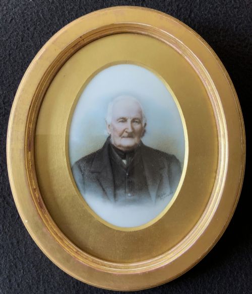MINIATURE ANTIQUE PORTRAIT PAINTING C 1840 WATERCOLOUR ON GLASS SIGNED ORIGINAL
