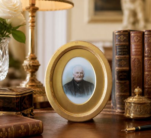 MINIATURE ANTIQUE PORTRAIT PAINTING C 1840 WATERCOLOUR ON GLASS SIGNED ORIGINAL - ADDITIONAL PHOTO 1