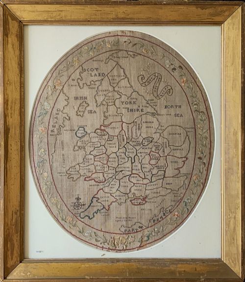 GEORGIAN SAMPLER C 1811 MAP OF ENGLAND WALES NEEDLEPOINT BY MARY BANION 9YRS