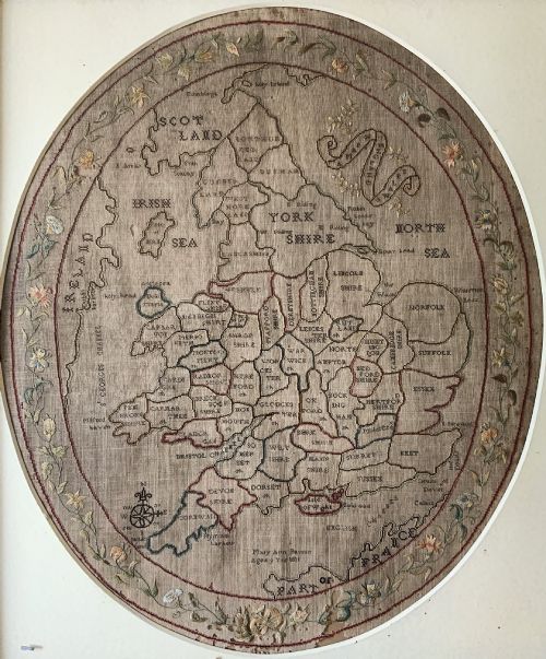 GEORGIAN SAMPLER C 1811 MAP OF ENGLAND WALES NEEDLEPOINT BY MARY BANION 9YRS - ADDITIONAL PHOTO 2