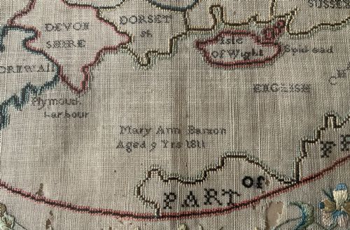 GEORGIAN SAMPLER C 1811 MAP OF ENGLAND WALES NEEDLEPOINT BY MARY BANION 9YRS - ADDITIONAL PHOTO 3