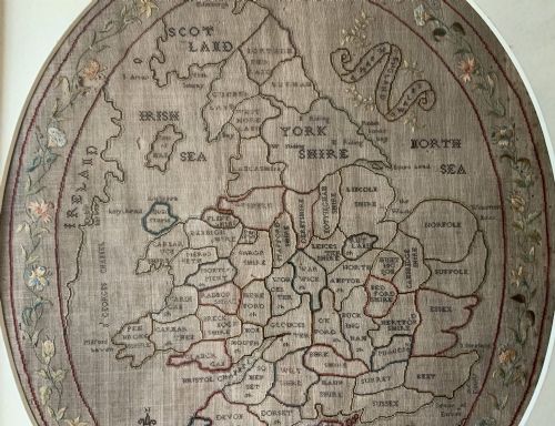 GEORGIAN SAMPLER C 1811 MAP OF ENGLAND WALES NEEDLEPOINT BY MARY BANION 9YRS - ADDITIONAL PHOTO 5